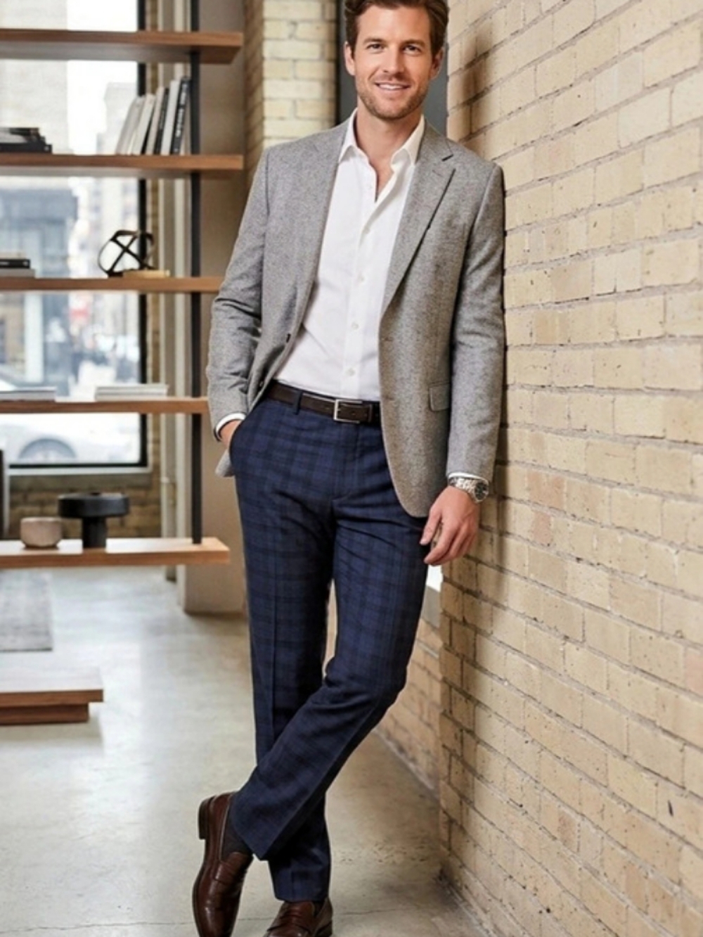 NWT Black Brown 1826 Navy Plaid Dress Pants Trousers 36x32